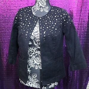 RHINESTONE BLAZER XS Joan Rivers Black Silver Pearl Workwear